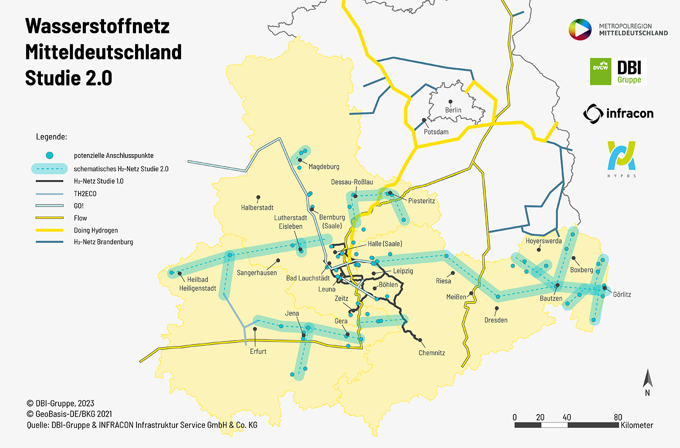 Wasserstoffregion Ostdeutschland Studie Wasserstoffnetz Mitteldeutschland 2.0